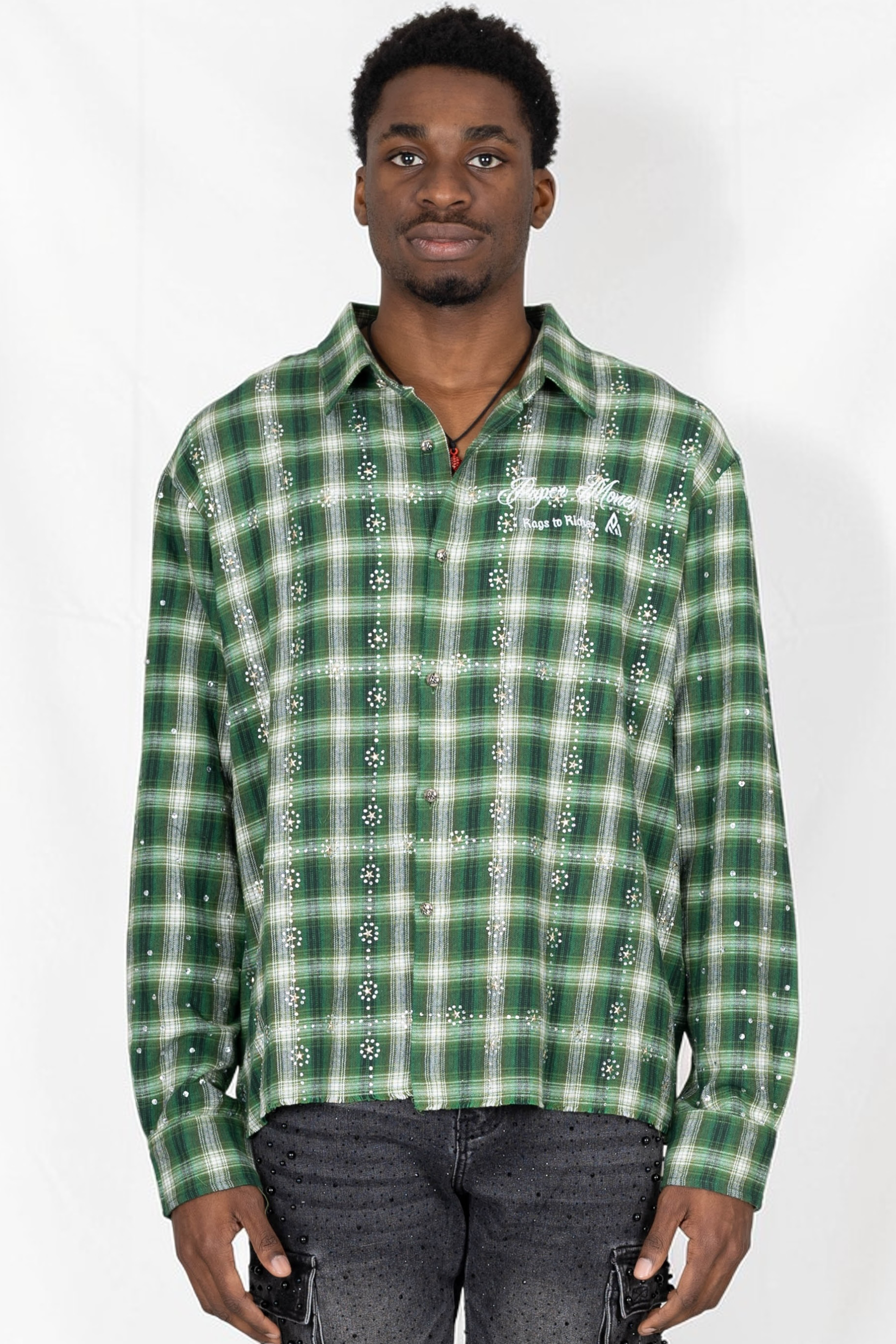PAPER MONEY - RHINESTONE FLANNEL VERDE
