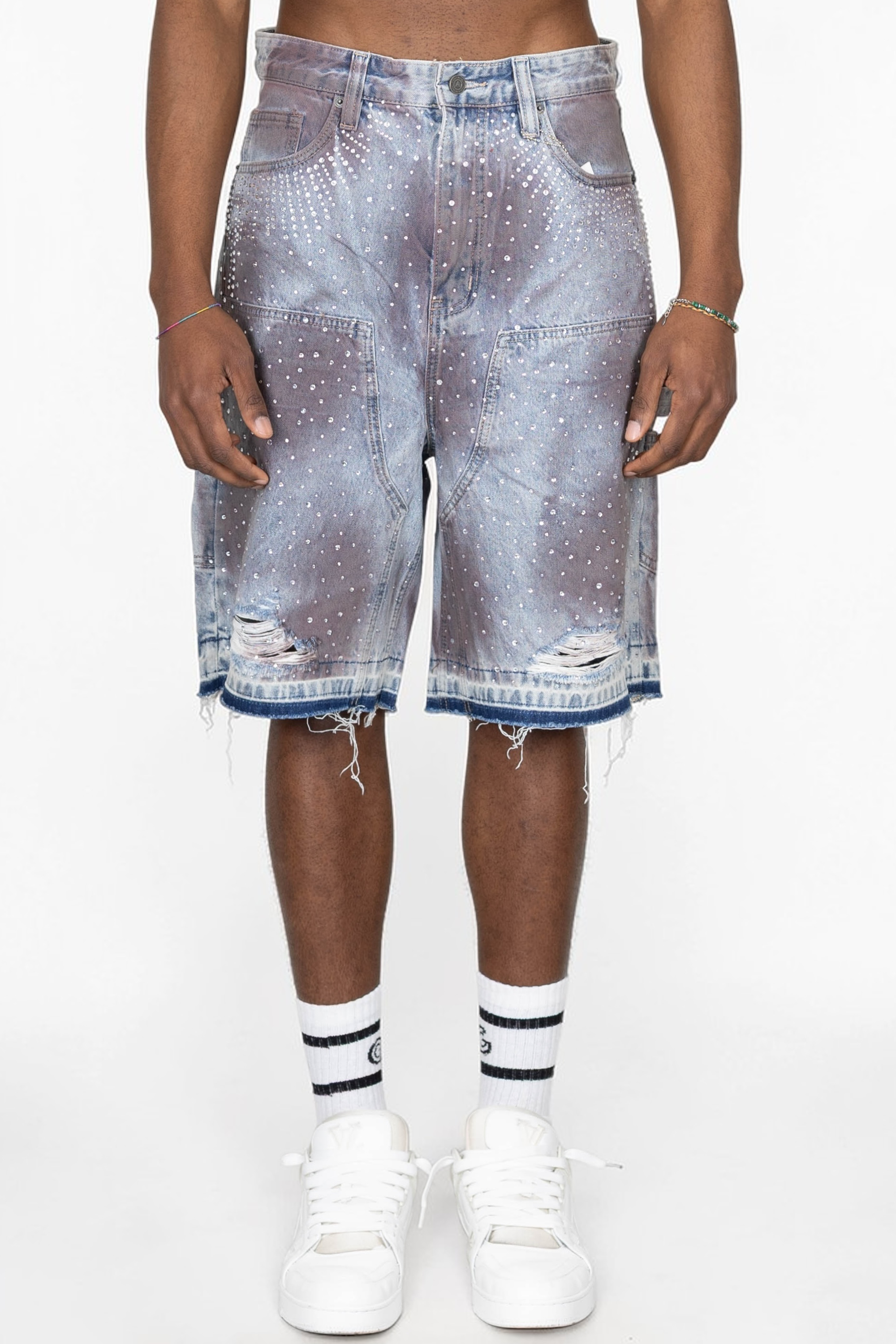 PAPER MONEY - SHORTS CRYSTILLAZED DENIM E LILLA