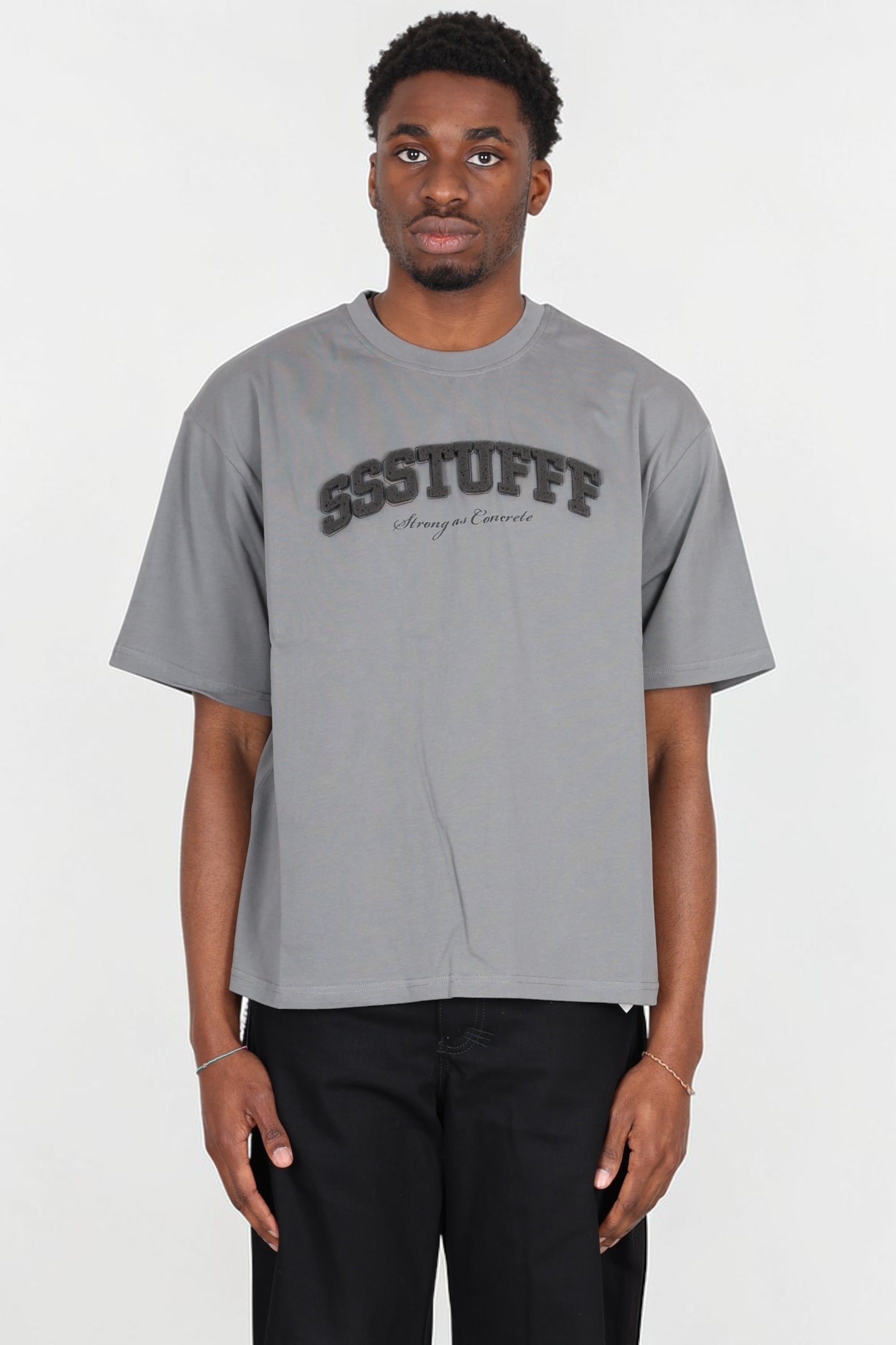 SSSTUFFF - T SHIRT CEMENT EFFECT LOGO GRIGIO