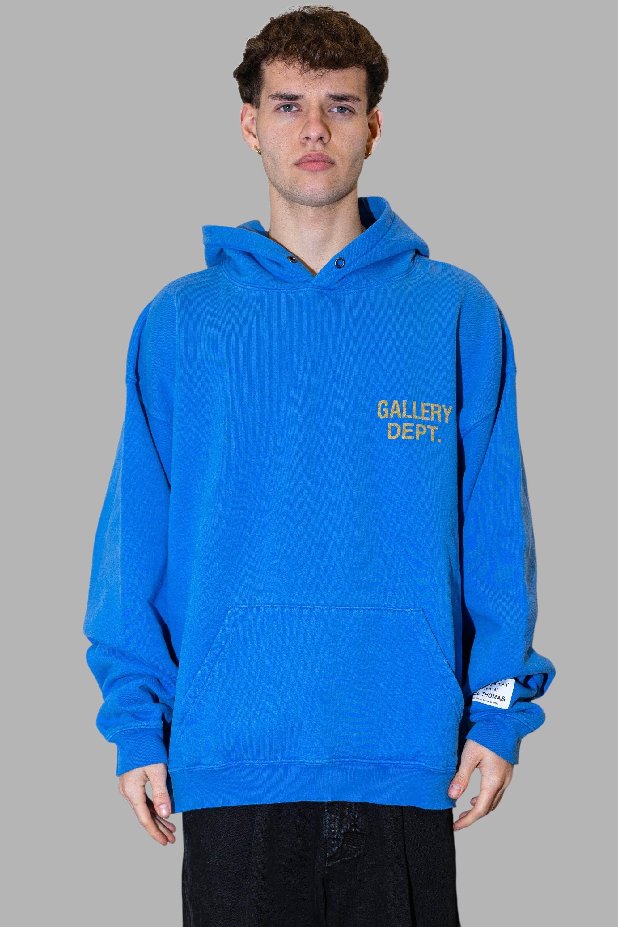 GALLERY DEPT- HOODIE BLU- LOGO GIALLO