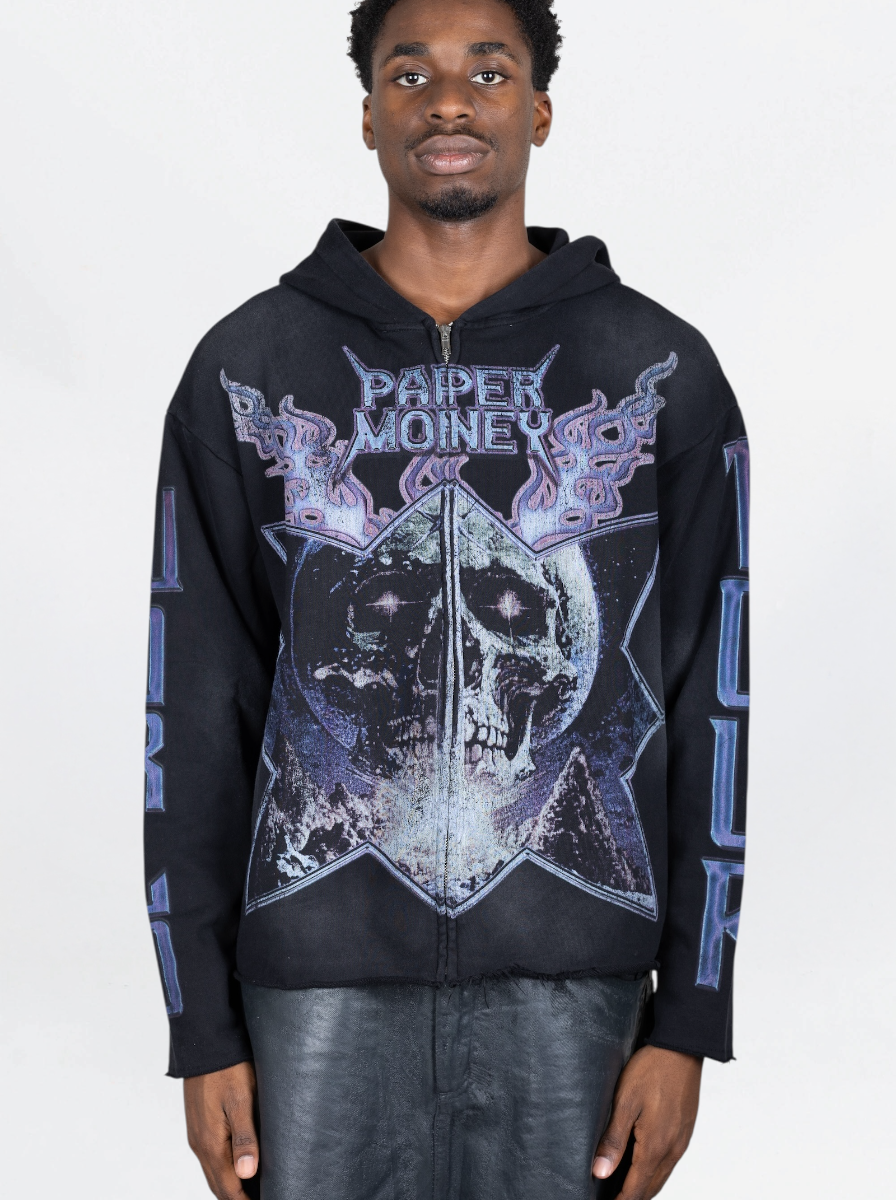 PAPER MONEY - HOODIE SKULL WORLD  NERO