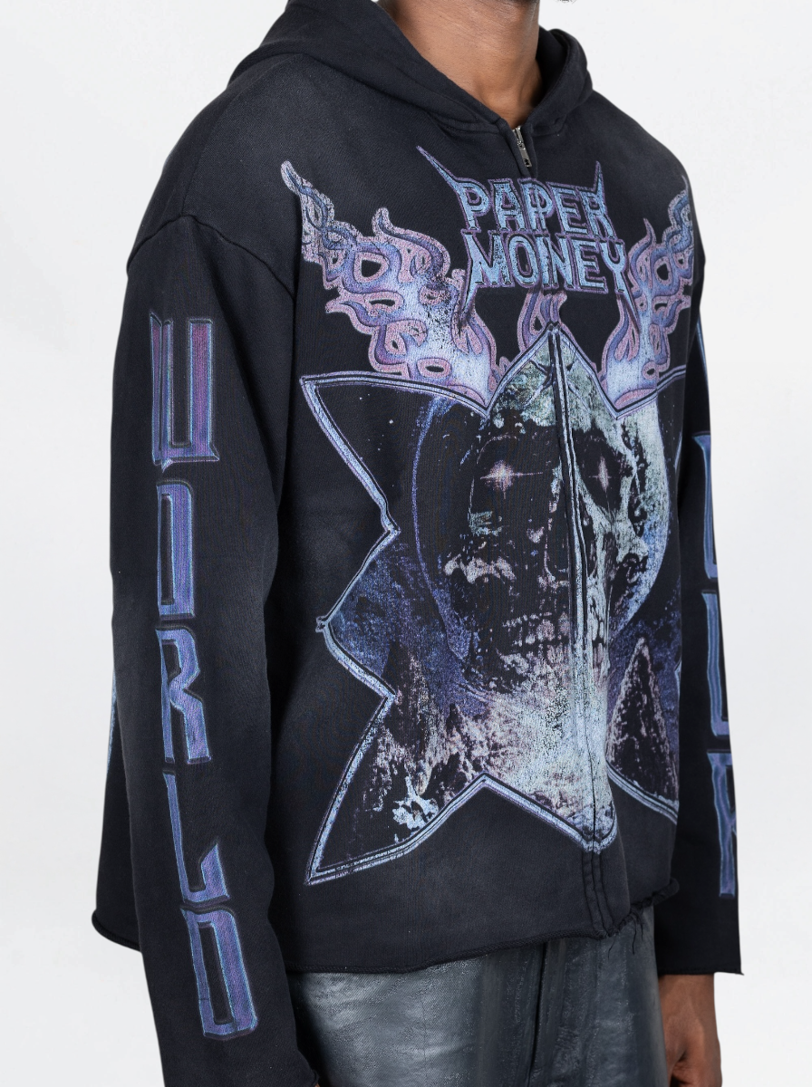 PAPER MONEY - HOODIE SKULL WORLD  NERO
