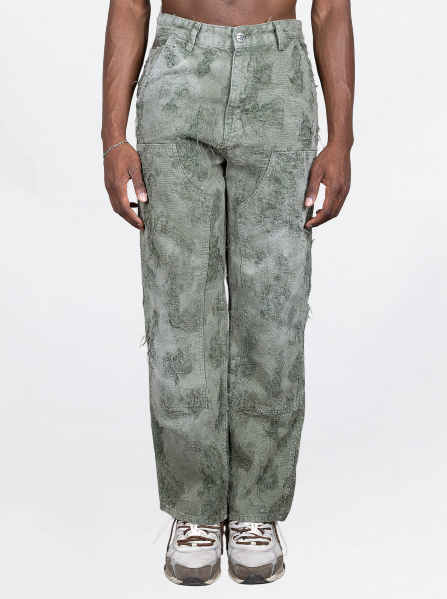 BLACK ISLAND - JEANS DISTRESSED DOUBLE KNEE VERDE