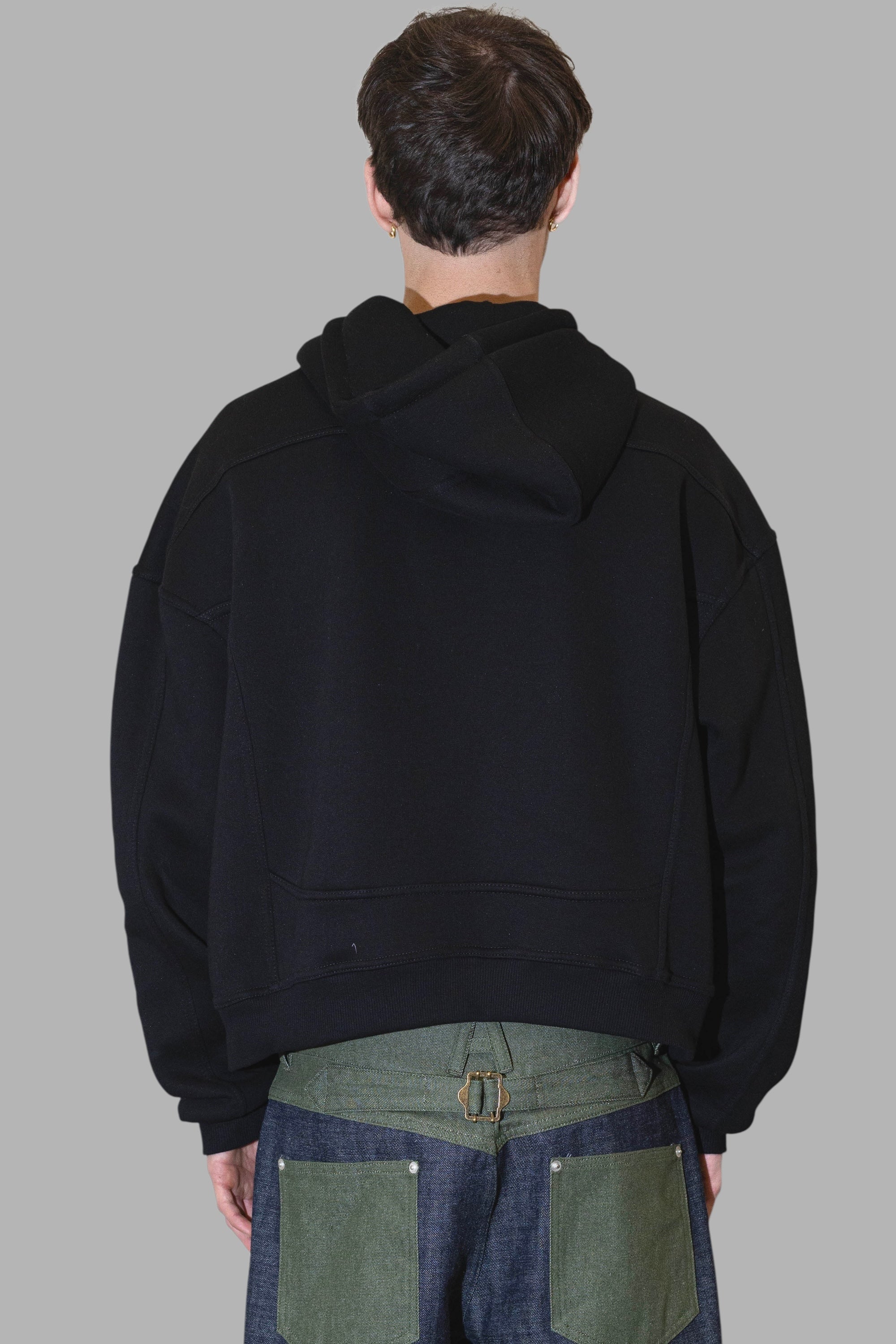 ANOTHER ONE - CROP ZIP HOODIE- NERO