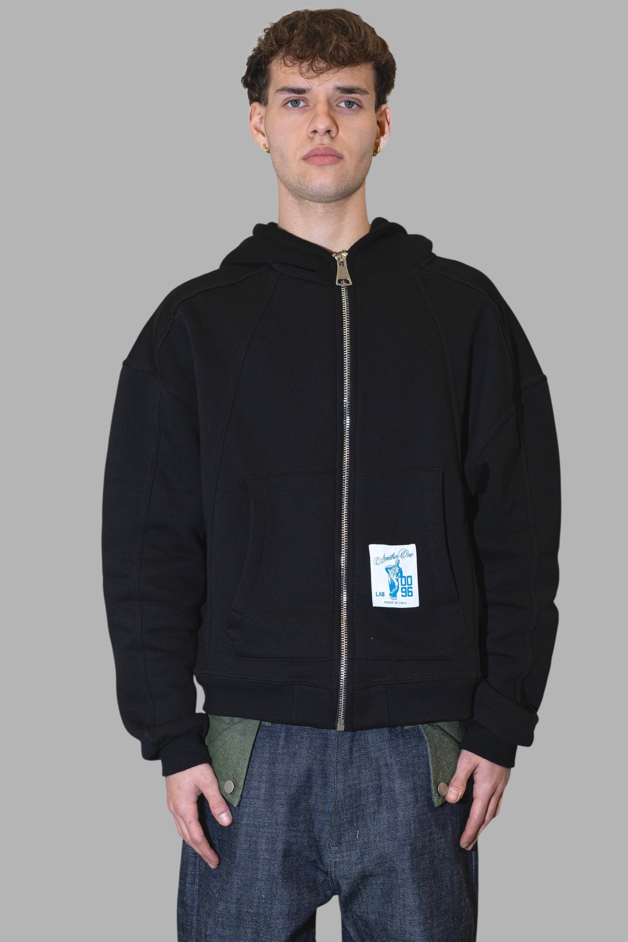 ANOTHER ONE - CROP ZIP HOODIE- NERO