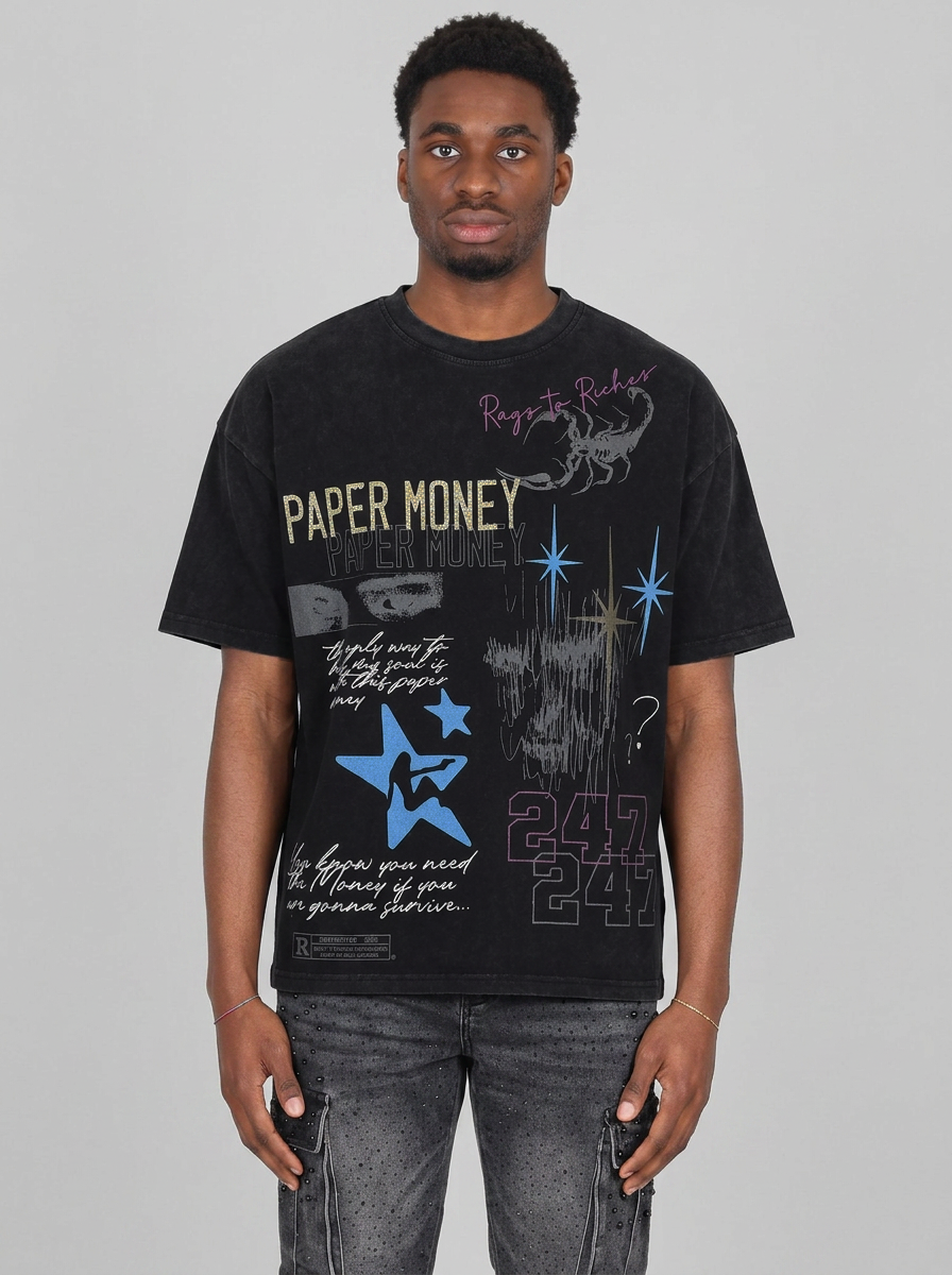 PAPER MONEY -T SHIRT DOODLE NERO