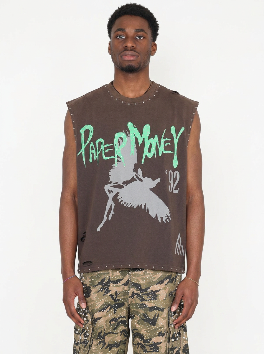 PAPER MONEY - T SHIRT SLEEVELESS '92 MARRONE