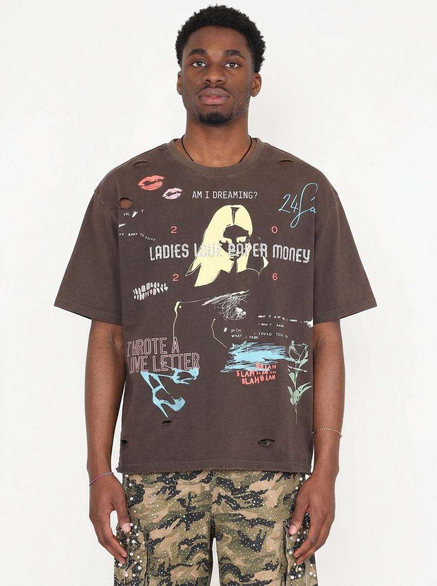 PAPER MONEY - T SHIRT LOVE LETTER MARRONE